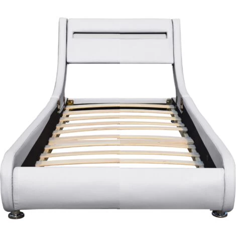 KINGOFDREAMS Lit Ava Pour Matelas 90x190 - Sommier + Tête De Lit Eclairage LED Incurve Couleur BLANC + Pieds En 5 Cm Pour Matelas - 13 Lattes - Revetement PVC Simili Facile D'entretien - Montage Rapide Et Facile 3 KINGOFDREAMS Lit Ava Pour Matelas 90x190 - Sommier + Tête De Lit Eclairage LED Incurve Couleur BLANC + Pieds En 5 Cm Pour Matelas - 13 Lattes - Revetement PVC Simili Facile D'entretien - Montage Rapide Et Facile