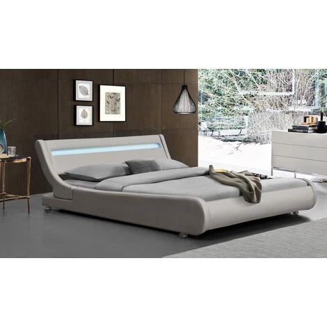 LITERIEJULIEN Lit Ava Pour Matelas 90x190 - Sommier + Tête De Lit Eclairage LED Incurve Couleur GRIS + Pieds En 5 Cm Pour Matelas - 13 Lattes - Revetement PVC Simili Facile D'entretien - Montage Rapide Et Facile 4 LITERIEJULIEN Lit Ava Pour Matelas 90x190 - Sommier + Tête De Lit Eclairage LED Incurve Couleur GRIS + Pieds En 5 Cm Pour Matelas - 13 Lattes - Revetement PVC Simili Facile D'entretien - Montage Rapide Et Facile – Image 2