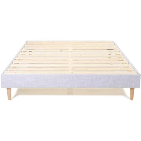 HOMIFAB Lit Adulte 180x200 Cm En Tissu Gris Clair Avec Sommier à Lattes - Dina - Gris Clair 3 HOMIFAB Lit Adulte 180x200 Cm En Tissu Gris Clair Avec Sommier à Lattes - Dina - Gris Clair