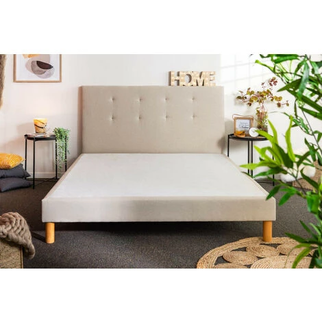 B042754 Tête De Lit 140x200 Cm Et Sommier En Bois Massif Fabriqué En France TERRY Cm - Sable 3 B042754 Tête De Lit 140x200 Cm Et Sommier En Bois Massif Fabriqué En France TERRY Cm - Sable