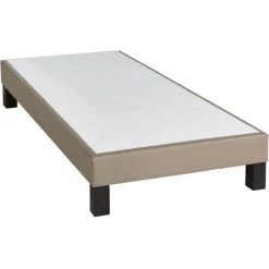 EBAC LITERIE Sommier Tapissier + Pieds Primo - 90x190 - Taupe - 9 Lattes Bois - Hauteur 15 Cm - Taupe