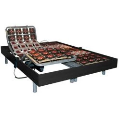 VENTE-UNIQUE.COM Sommier électrique De Relaxation 2x48 Plots Déco Bois Noir De DREAMEA - 2 X 70 X 190 Cm - Moteurs OKIN - Noir