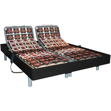 VENTE-UNIQUE.COM Sommier électrique De Relaxation 2x48 Plots Déco Bois Noir De DREAMEA - 2 X 70 X 190 Cm - Moteurs OKIN - Noir 4 VENTE-UNIQUE.COM Sommier électrique De Relaxation 2x48 Plots Déco Bois Noir De DREAMEA - 2 X 70 X 190 Cm - Moteurs OKIN - Noir – Image 2