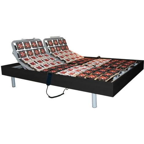 VENTE-UNIQUE.COM Sommier électrique De Relaxation 2x48 Plots Déco Bois Noir De DREAMEA - 2 X 70 X 190 Cm - Moteurs OKIN - Noir 5 VENTE-UNIQUE.COM Sommier électrique De Relaxation 2x48 Plots Déco Bois Noir De DREAMEA - 2 X 70 X 190 Cm - Moteurs OKIN - Noir – Image 3