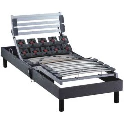 SOMEO Sommier électrique De Relaxation Lattes Plots Tissu Anthracite 70x190 - Anthracite -Sommier Soldes 59283859 2