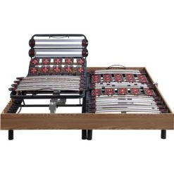 VENTE-UNIQUE.COM Sommier électrique De Relaxation Lattes Et 2x25 Plots Déco Bois Chêne Naturel De DREAMEA - 2 X 80 X 200 Cm - Moteurs OKIN - Naturel Clair -Sommier Soldes 61856625 3