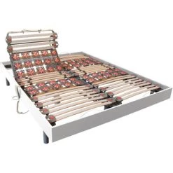VENTE-UNIQUE.COM Sommier électrique De Relaxation Lattes Et 2x30 Plots Déco Bois Blanc De DREAMEA - 2 X 90 X 200 Cm - Moteurs OKIN - Blanc