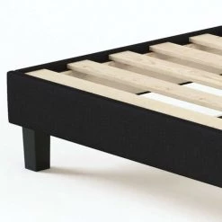 HOMIFAB Sommier à Lattes 90x190 Tissu Déco Noir - Collection Axel - Noir -Sommier Soldes 63927181 3