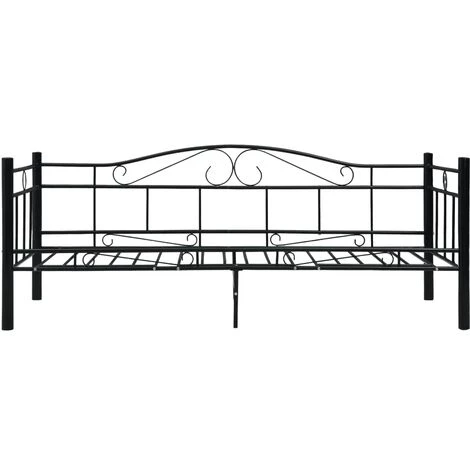 FUHUIDATRADING Cadre De Lit De Repos Noir Métal 90 X 200 Cm 6 FUHUIDATRADING Cadre De Lit De Repos Noir Métal 90 X 200 Cm – Image 4