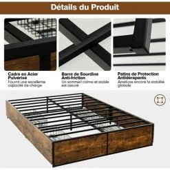 COSTWAY Lit Double Pour Adulte Industriel, 140 X 200 CM, Structure De Lit Avec 4 Tiroirs Roulants, Trous Réservé Pour Tête De Lit 10 COSTWAY Lit Double Pour Adulte Industriel, 140 X 200 CM, Structure De Lit Avec 4 Tiroirs Roulants, Trous Réservé Pour Tête De Lit -Sommier Soldes 65725067 4