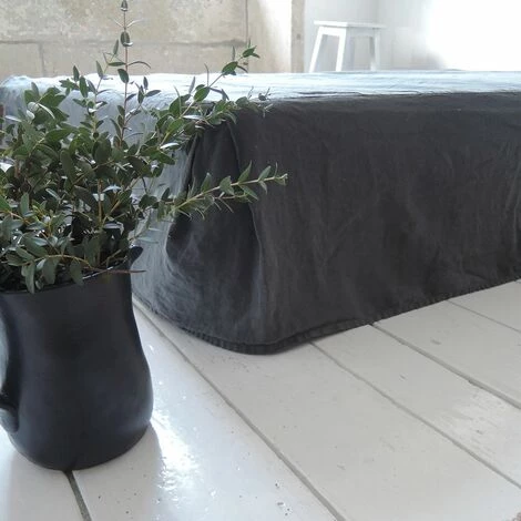 Cache-sommier En Lin Lavé Gris Anthracite Et Dessus En Percale Oslo Passage Vernet - 140x200cm - Gris 4 Cache-sommier En Lin Lavé Gris Anthracite Et Dessus En Percale Oslo Passage Vernet - 140x200cm - Gris – Image 2