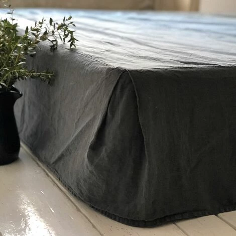 Cache-sommier En Lin Lavé Gris Anthracite Et Dessus En Percale Oslo Passage Vernet - 140x200cm - Gris 5 Cache-sommier En Lin Lavé Gris Anthracite Et Dessus En Percale Oslo Passage Vernet - 140x200cm - Gris – Image 3