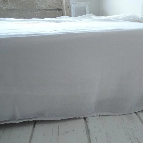 Cache-sommier En Lin Lavé Blanc Et Dessus En Percale Oslo Passage Vernet - 160x200cm - Blanc 5 Cache-sommier En Lin Lavé Blanc Et Dessus En Percale Oslo Passage Vernet - 160x200cm - Blanc – Image 3